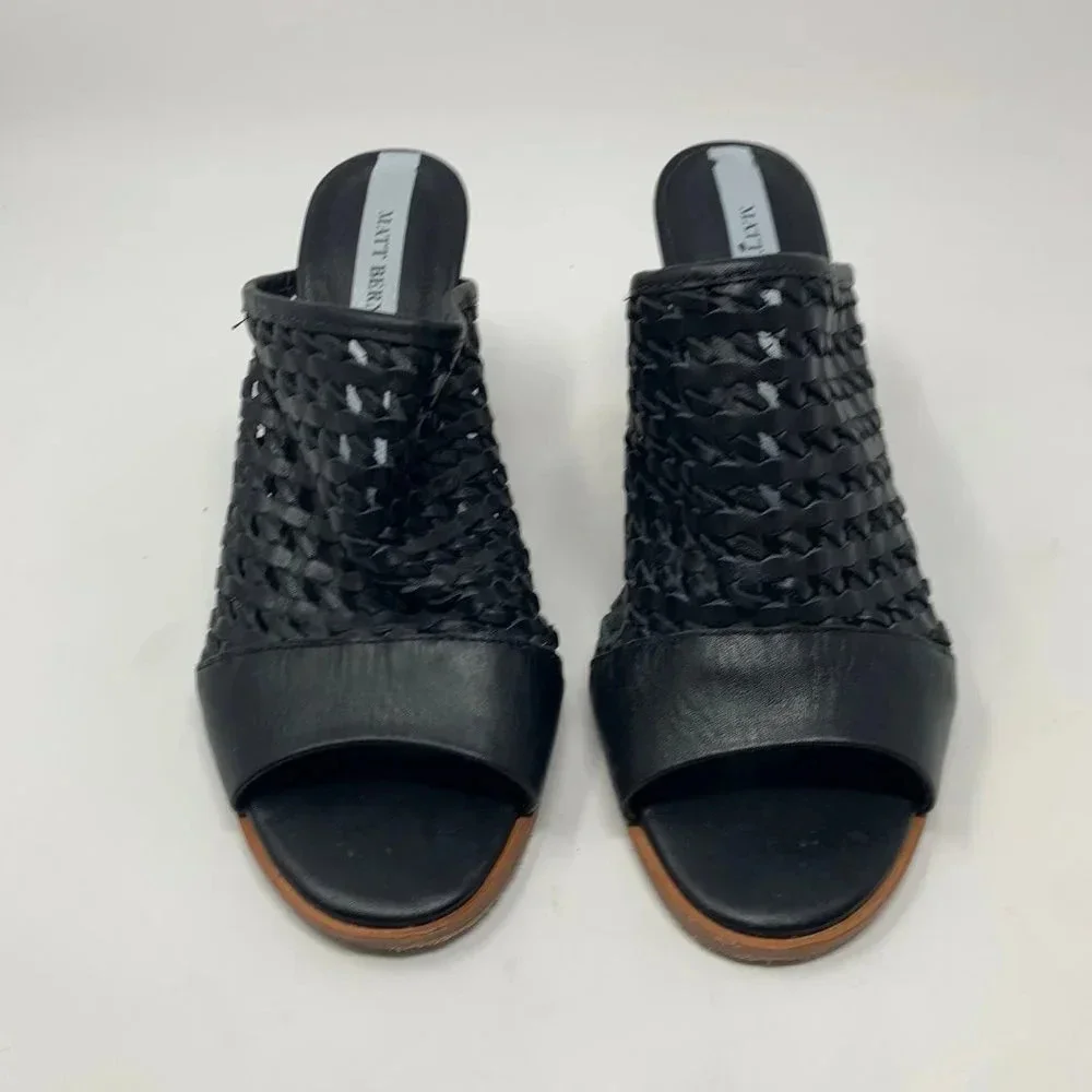 Matt Bernson Pia‎ Woven Leather Wedges in Black